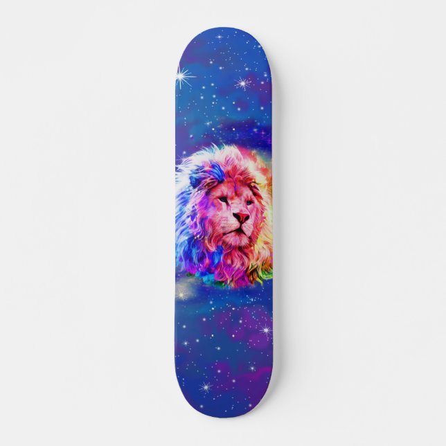 Colourful Watercolor Lion Space Skateboard (Front)