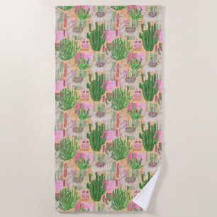 Colourful Watercolor Llama Pattern Beach Towel