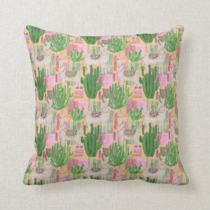 Colourful Watercolor Llama Pattern Cushion