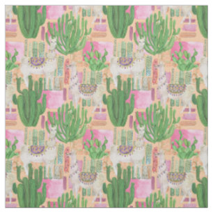 Colourful Watercolor Llama Pattern Fabric