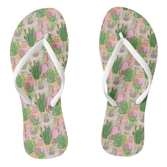 Colourful Watercolor Llama Pattern Flip Flops (Footbed)