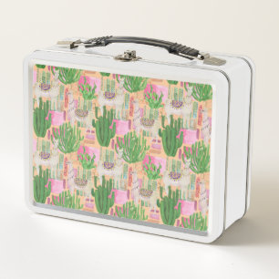 Colourful Watercolor Llama Pattern Metal Lunch Box