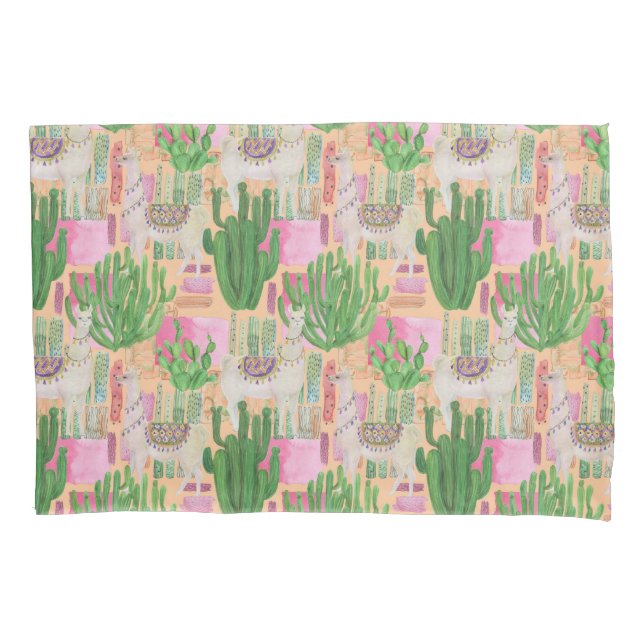 Colourful Watercolor Llama Pattern Pillowcase (Front-Left)