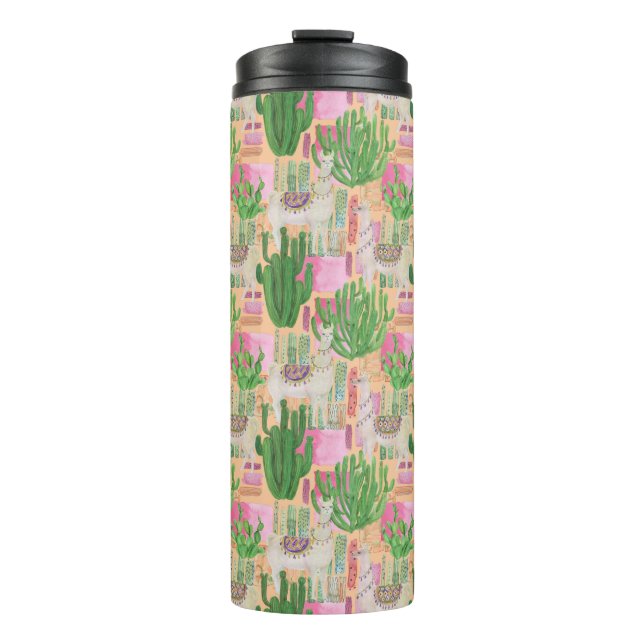 Colourful Watercolor Llama Pattern Thermal Tumbler (Front)