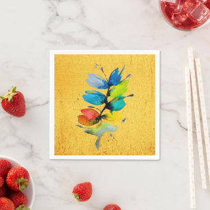 Colourful watercolor loose abstract floral napkin