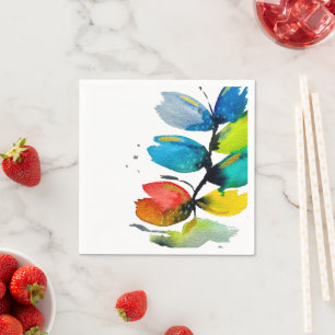 Colourful watercolor loose abstract floral napkin