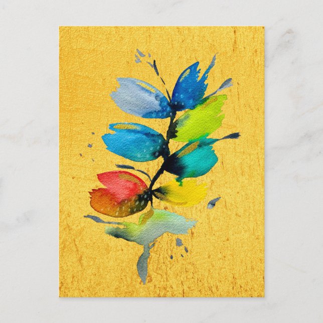 Colourful watercolor loose abstract floral postcard (Front)