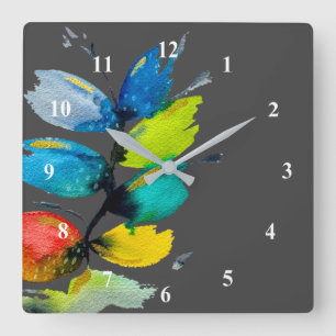 Colourful watercolor loose abstract floral square wall clock