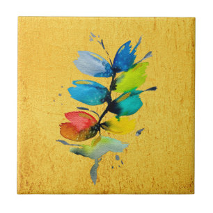 Colourful watercolor loose abstract floral tile