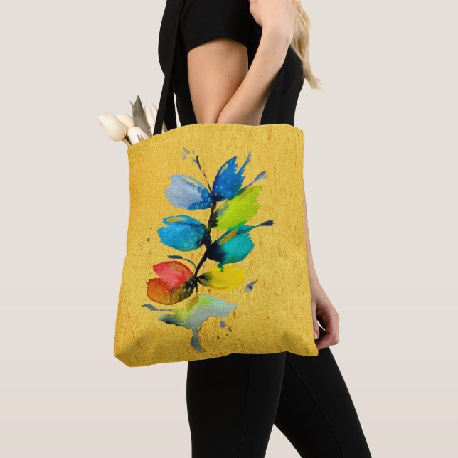 Colourful watercolor loose abstract floral tote bag (Close Up)