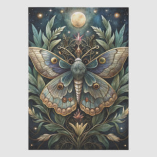 Colourful Watercolor Luna Moth & Moon Decoupage Tissue Paper