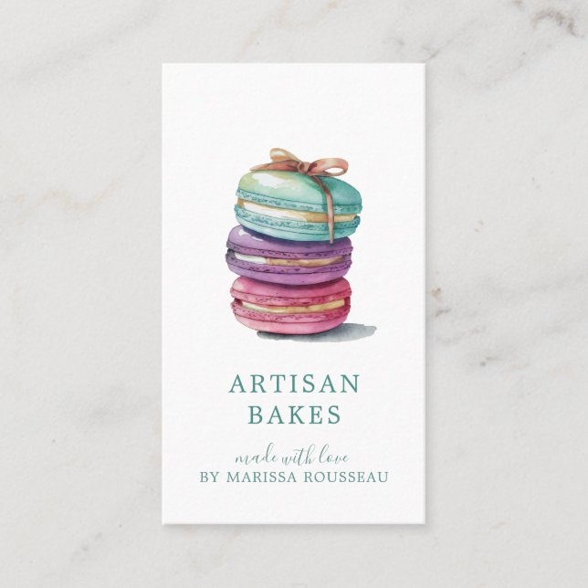 Colourful Watercolor Macaron Baker Pastry Chef  Business Card (Front)