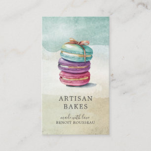 Colourful Watercolor Macaron Cookies Baker Busines Business Card