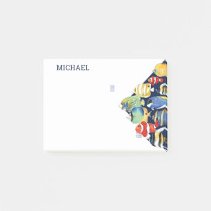 Colourful Watercolor Marine Fish Personalised Name Post-it Notes