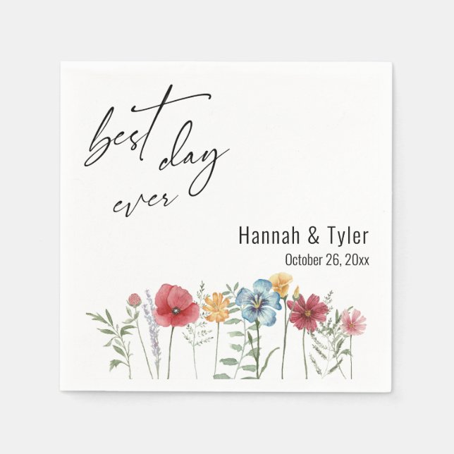 Colourful Watercolor Meadow Wildflower Borders Napkin (Front)