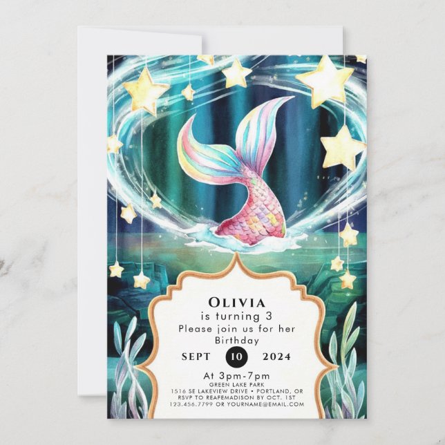 Colourful Watercolor Mermaid Birthday Invitation (Front)