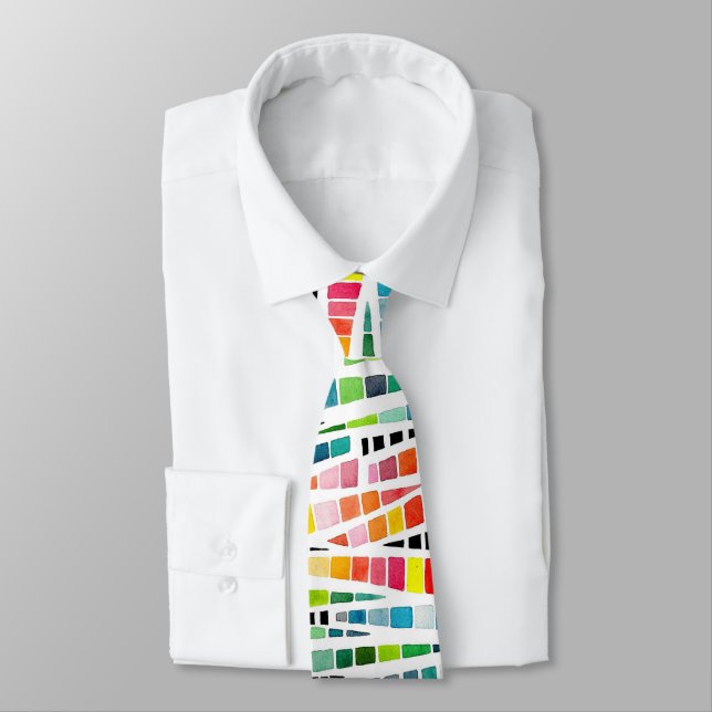 Colourful Watercolor Modern Abstract Tie (Tied)