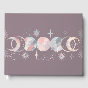 Colourful Watercolor Moons Guest Book