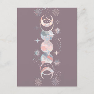 Colourful Watercolor Moons Invitation Postcard