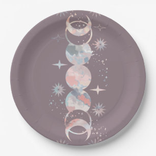 Colourful Watercolor Moons Paper Plate