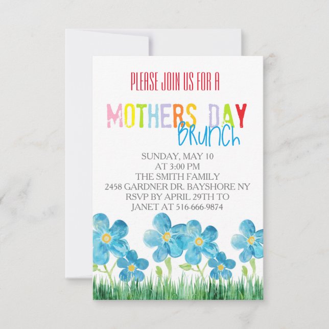 Colourful watercolor mothers day brunch invites (Front)