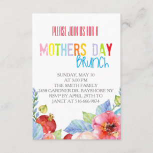 Colourful watercolor mothers day brunch invites