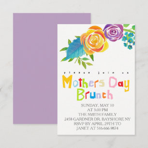 Colourful watercolor mothers day brunch invites