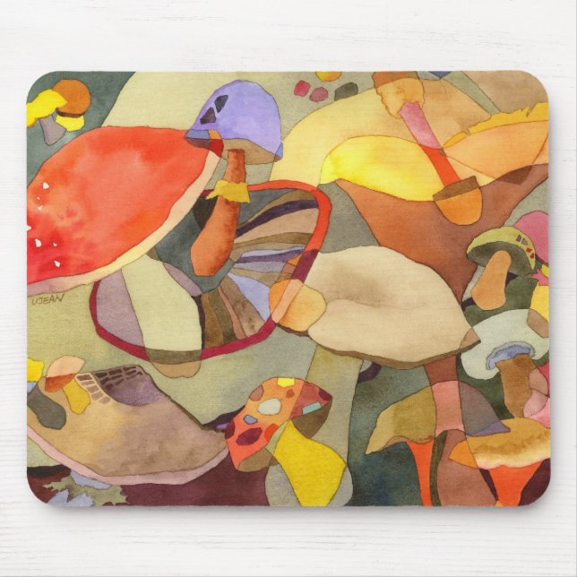 Colourful Watercolor Mushrooms Mouse Mat (Front)