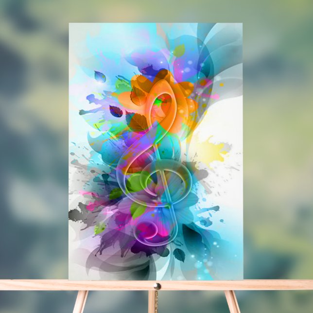 Colourful Watercolor Music treble Clef  Acrylic Sign (Neutral)