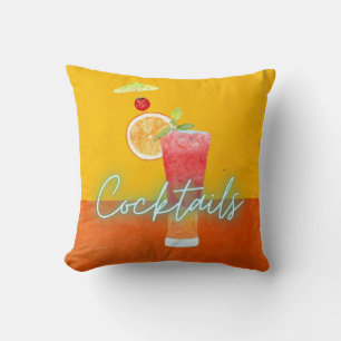 Colourful Watercolor & Neon Tropical Cocktails Cushion