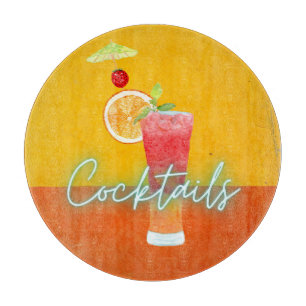 Colourful Watercolor & Neon Tropical Cocktails Cutting Board