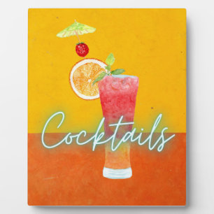 Colourful Watercolor & Neon Tropical Cocktails  Plaque