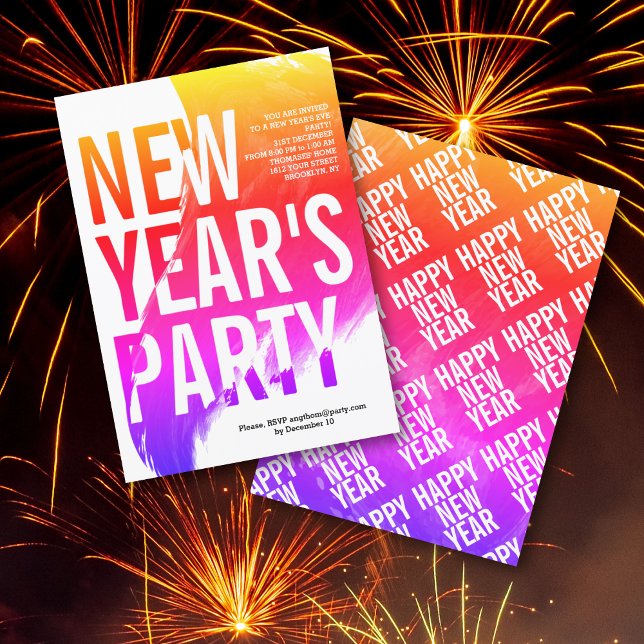 Colourful watercolor New Year's Eve party Invitation (Creator Uploaded)
