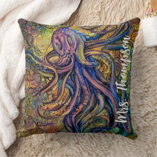 Colourful Watercolor Octopus with Personalised Nam Cushion