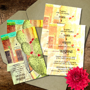 Colourful Watercolor Old Town Mexican Wedding Invitation