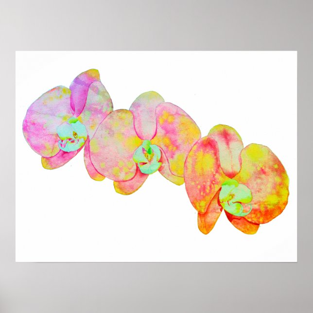 Colourful watercolor orchid painting poster (Front)
