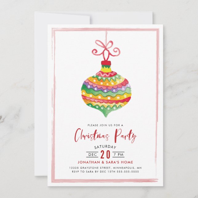 Colourful Watercolor Ornament Christmas Party Invitation (Front)