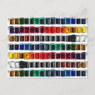 Colourful watercolor paint artist pallet postcard