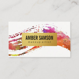 Colourful Watercolor Paint Brushed Gold Faux Label Business Card