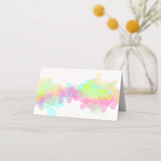 Colourful Watercolor Paint Splatters Place Card (Front)