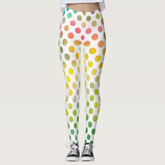 Colourful Watercolor Painted Dots on White Leggings