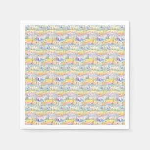 Colourful Watercolor Painting of Flowers, Trees Napkin