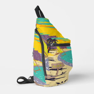 Colourful watercolor painting of sunset beach Reto Sling Bag