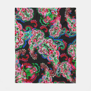 Colourful watercolor paisley floral illustration p fleece blanket