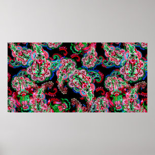 Colourful watercolor paisley floral illustration p poster