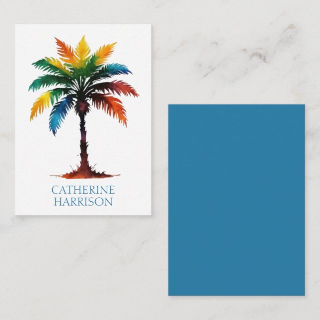 Colourful Watercolor Palm Tree Personalised Card (Front/Back)