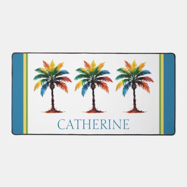 Colourful Watercolor Palm Tree Personalised Desk Mat (Front)