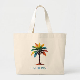 Colourful Watercolor Palm Tree Personalised Large Tote Bag