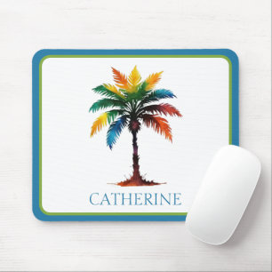 Colourful Watercolor Palm Tree Personalised Mouse Mat