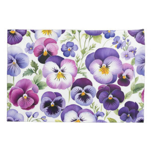 Colourful Watercolor Pansy Flowers White Backgroun Pillowcase